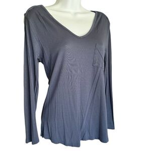 Glitz Long Sleeve Blue Tee Casual Solid T-Shirt Size M